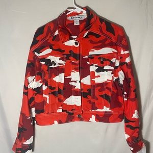 Kreamy Black, Red, and White Camo Light Denim Jacket